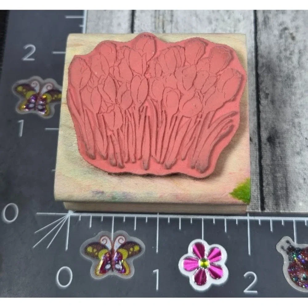A Stamp In The Hand Tulip Patch Flowers Rubber Stamp Wood #C73